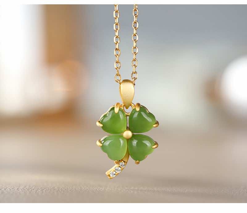 和田玉碧玉幸运四叶草项链吊坠520母亲节情人节礼物