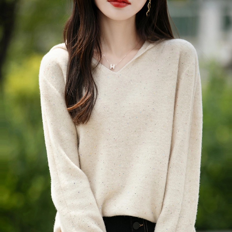 【甄选】100分纯羊毛正反可穿七针厚款彩片纱连帽羊毛衫