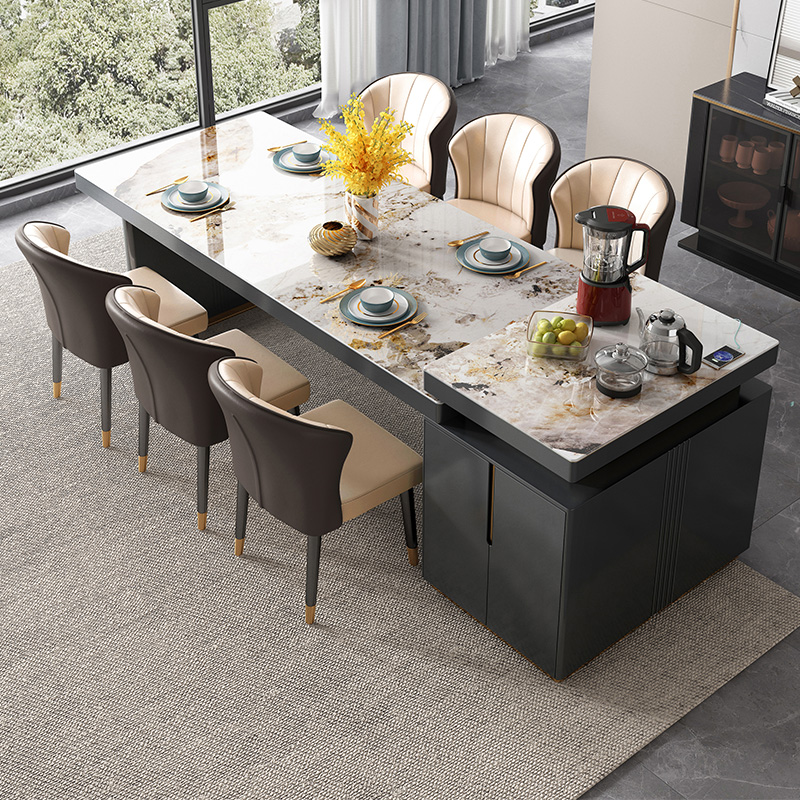 岛台餐桌一体现代简约家用岩板多功能高端茶餐桌椅组合轻奢吃饭桌