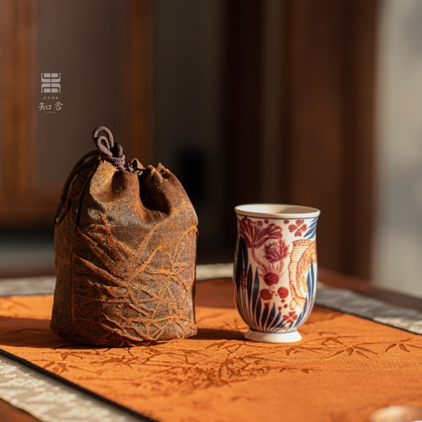 知舍·香云纱平安竹杯袋 传统工艺茶具加厚便携收纳袋