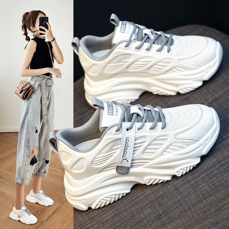 达芙妮牌老爹鞋女2023时尚秋季时尚透气网红系带小白鞋厚底百搭休