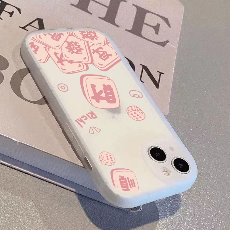 发财麻将苹果15ProMax手机壳iPhone14全包13可爱12卡通11防摔X女8