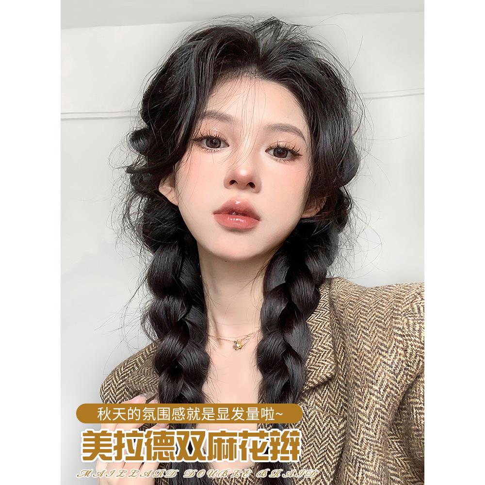 假发辫子女马尾仿真发自然双马尾新中式美拉德拳击麻花辫假发马尾