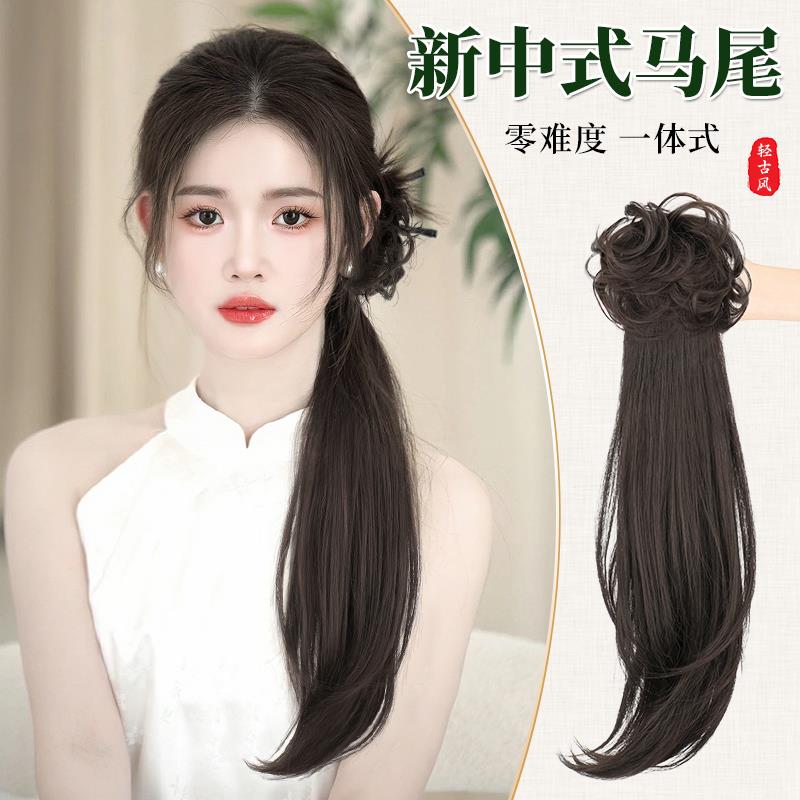 假发女低马尾新中式抓夹假发辫子自然仿真发可扎古风汉服旗袍马尾