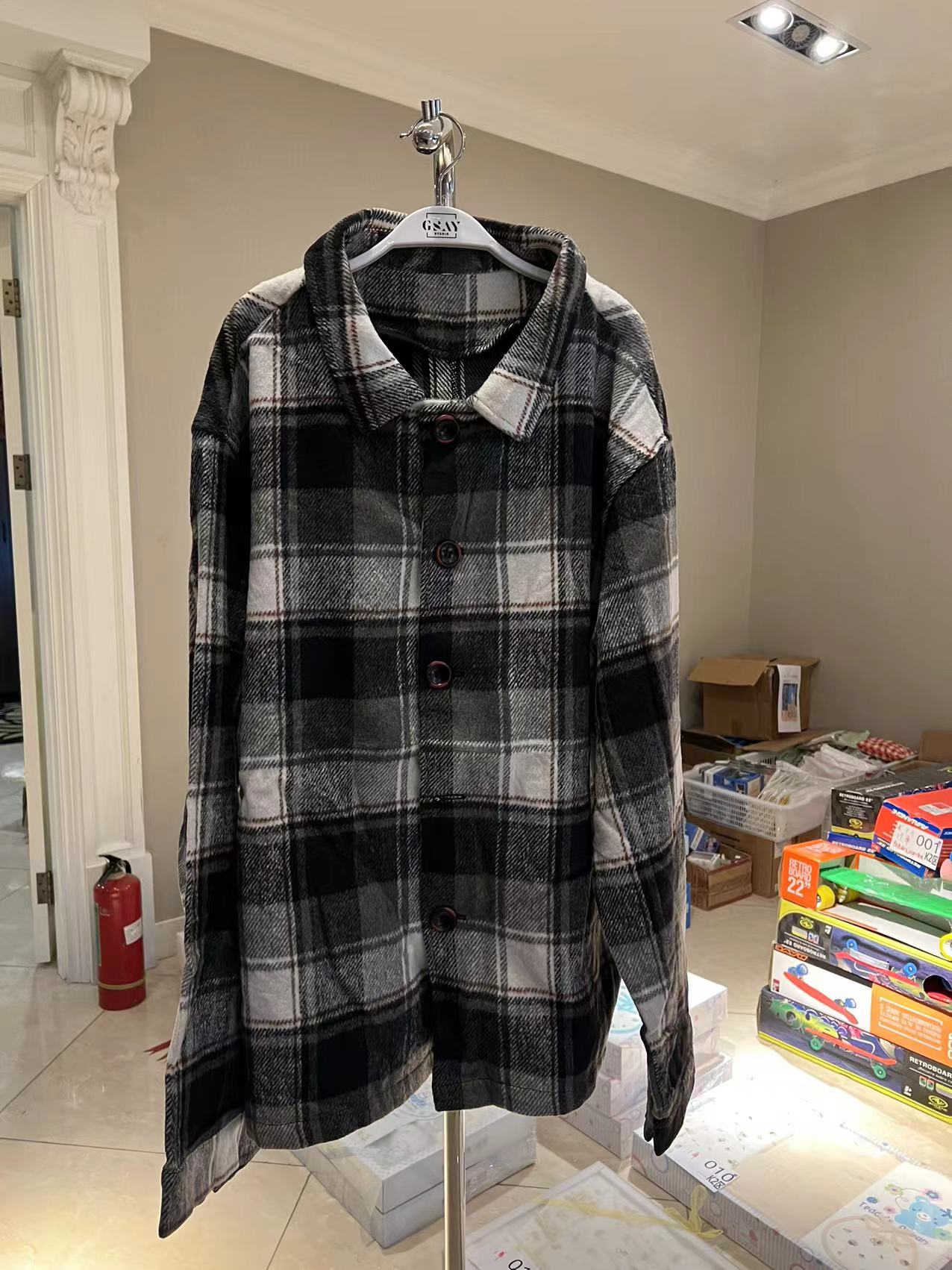 Y26男士秋冬磨毛拉绒格子衬衫