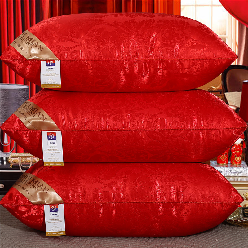 婚庆枕芯结婚枕头一对装大红色丝绒柔软成人高枕头单人家用睡眠枕