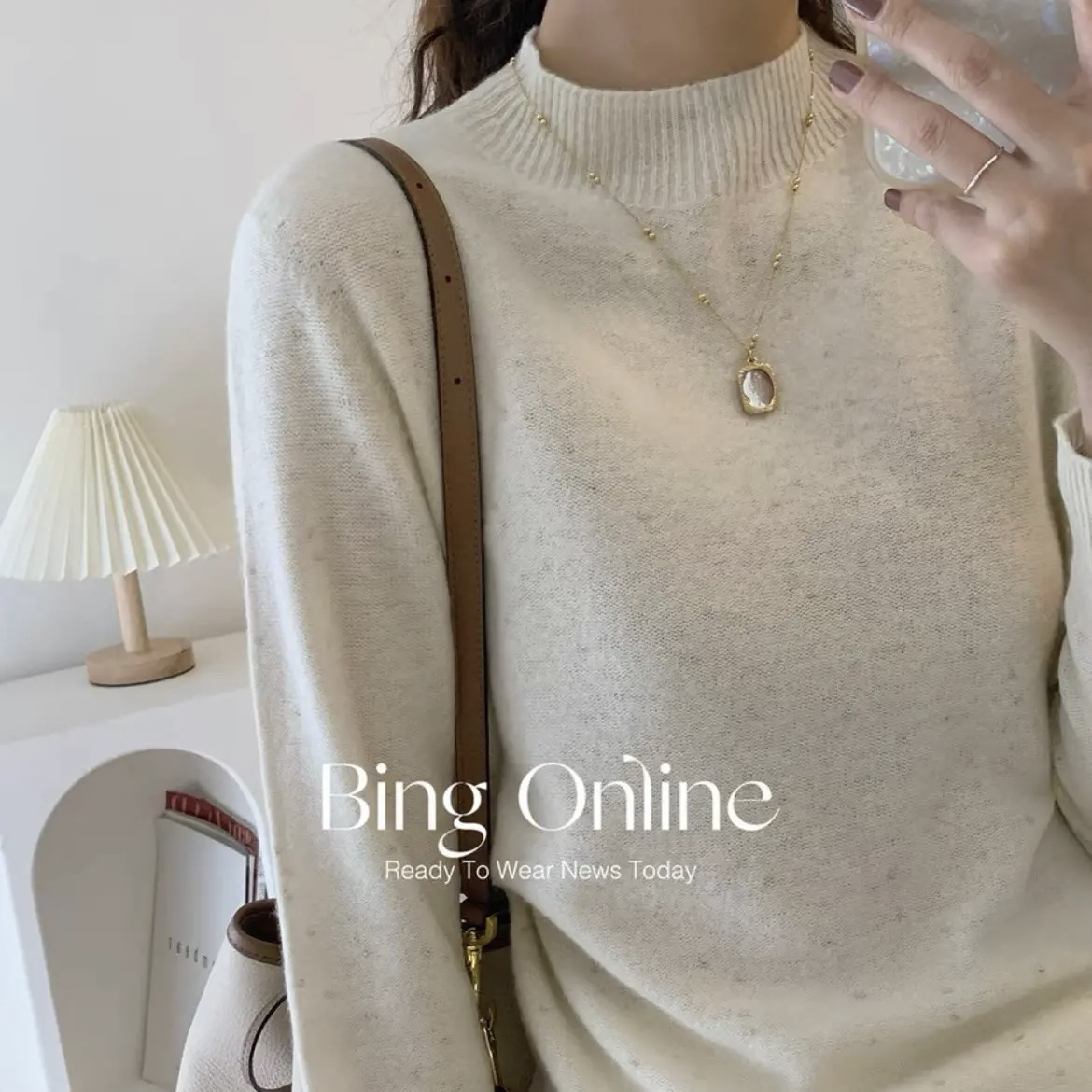 无缝一体高精半高领 金豆柔软亲肤保暖毛衣上衣女打底衫7138