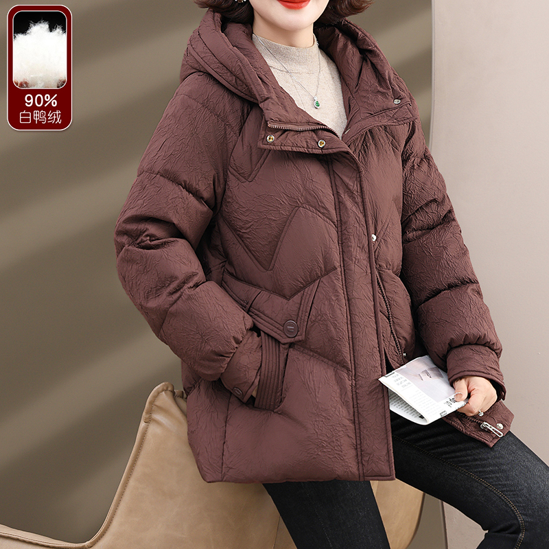 中年妈妈冬季羽绒服新款中老年女装冬天加厚90白鸭绒外套保暖外套