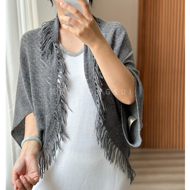 绒穗针织时尚百搭外搭披肩流苏镂空夏季薄款女士纯色简约羊绒春秋