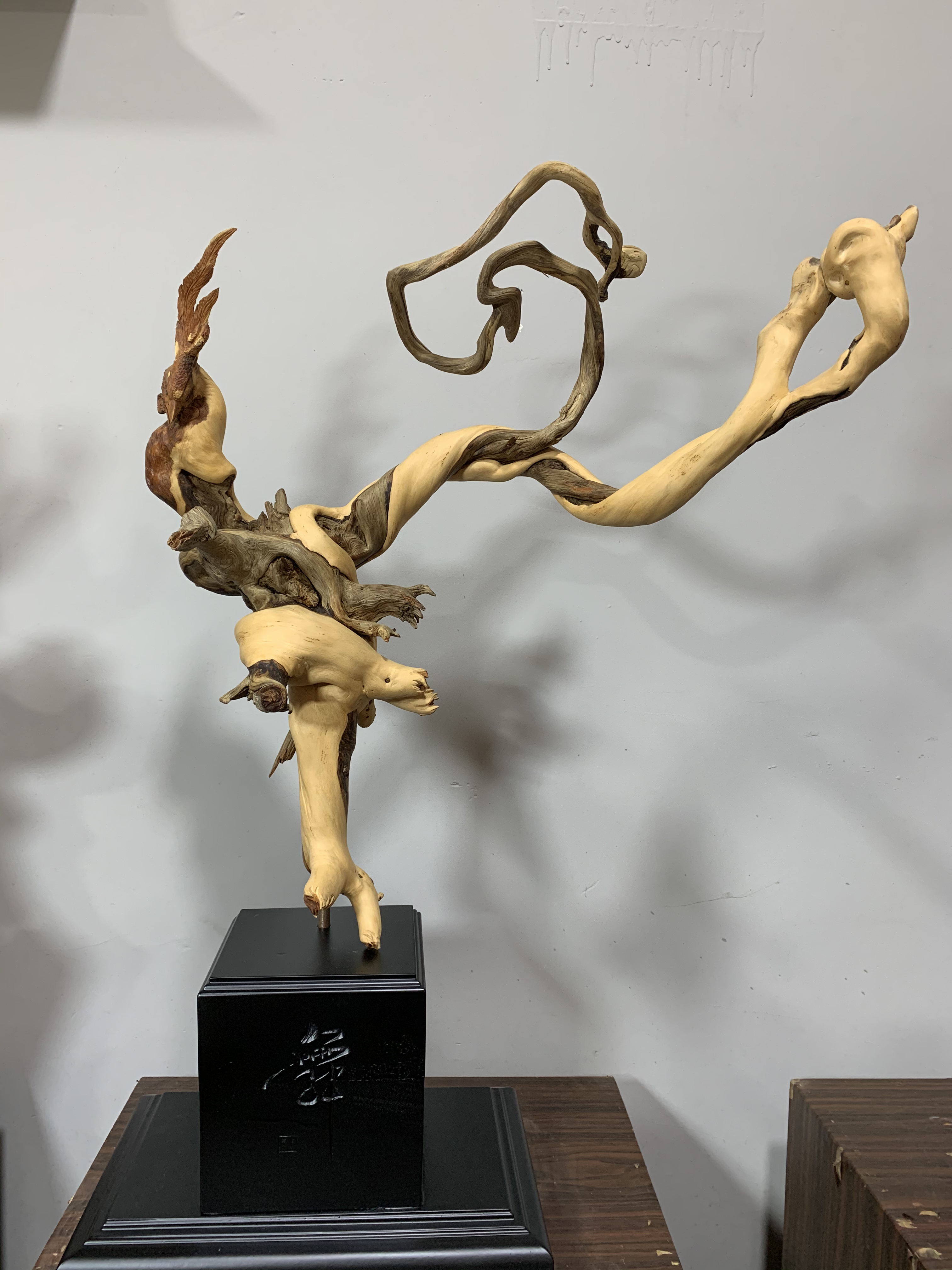 太行崖柏旋转料工艺品摆件，凤凰 长70宽23高87