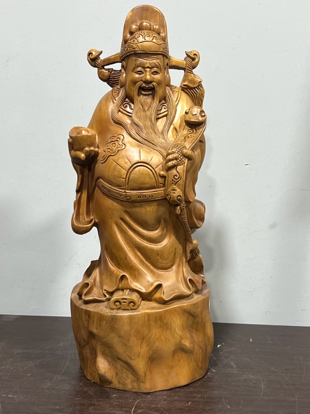 木雕工艺品 香樟木财神 尺寸:长25宽23高66