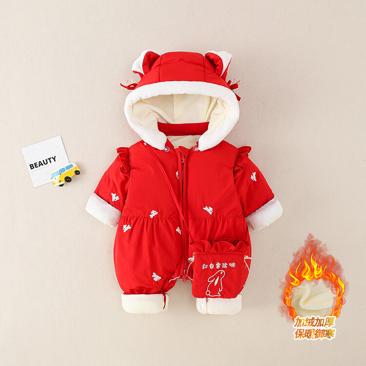 加绒新生儿中国风御寒连身衣/爬服/哈衣婴儿厚棉衣婴儿拜年服儿童