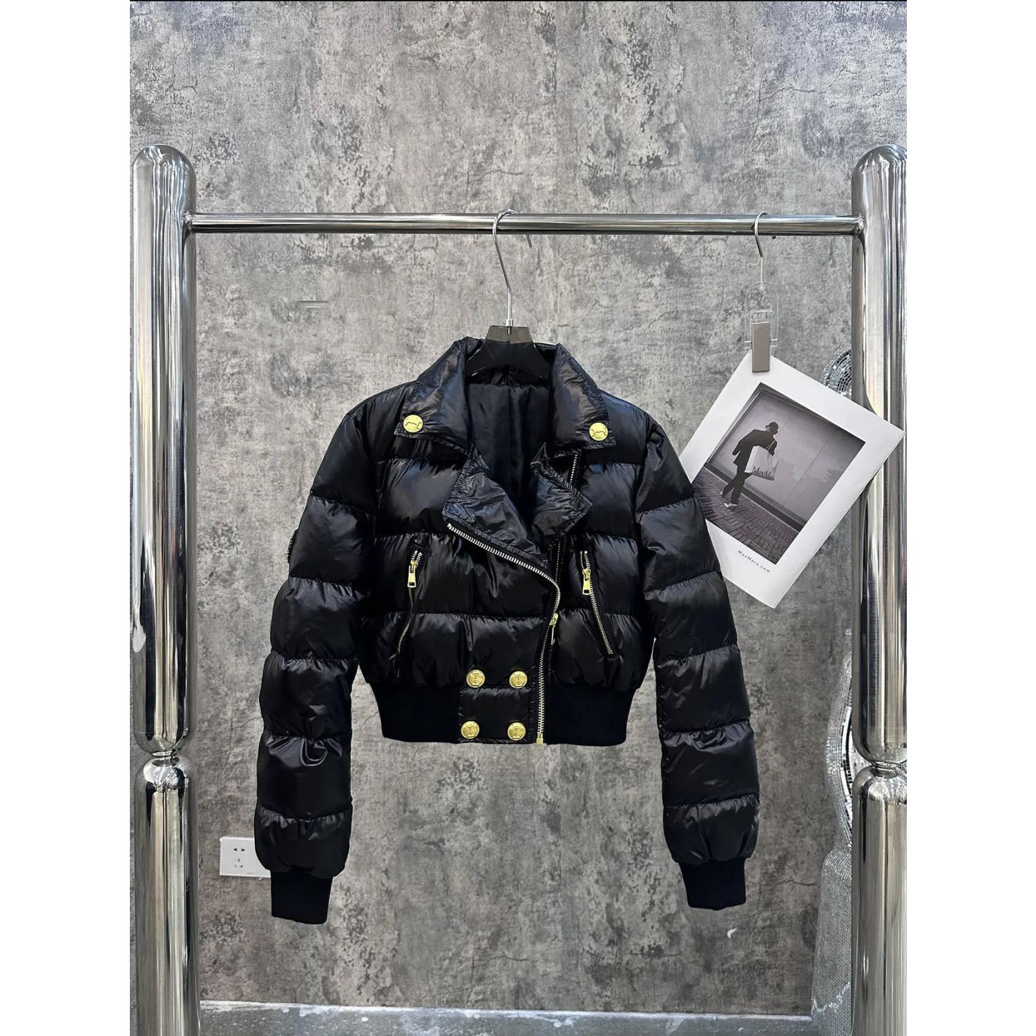飞行服短款外套女22年冬季新款小个子收腰显瘦双排扣白鸭绒羽绒服