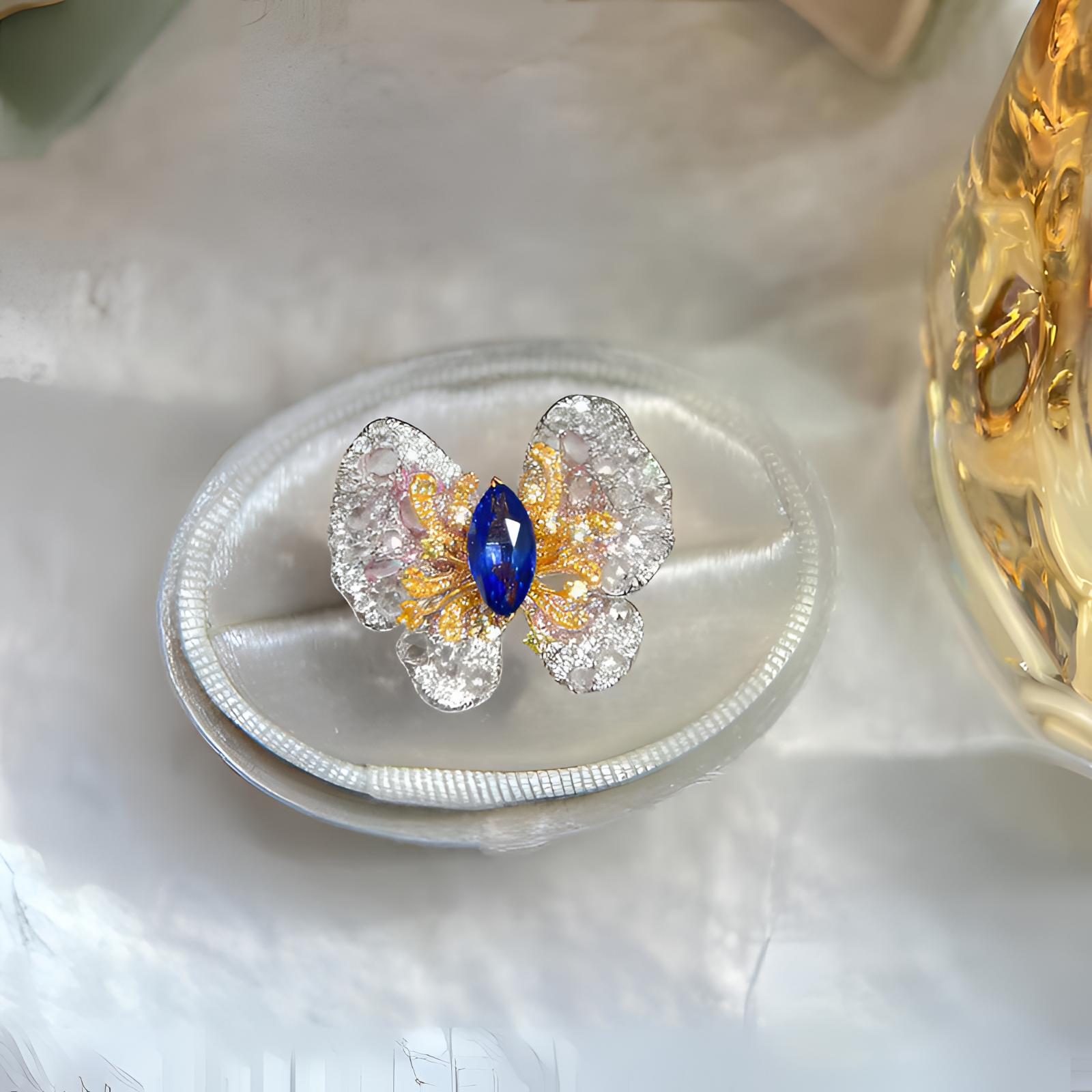 18K金蓝宝石戒指艺术设计款1.26克拉