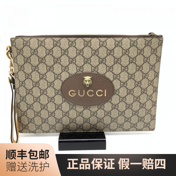95新 GUCCI/古驰 古驰老花虎头手拿包/10018138奢侈男士二奢 男包