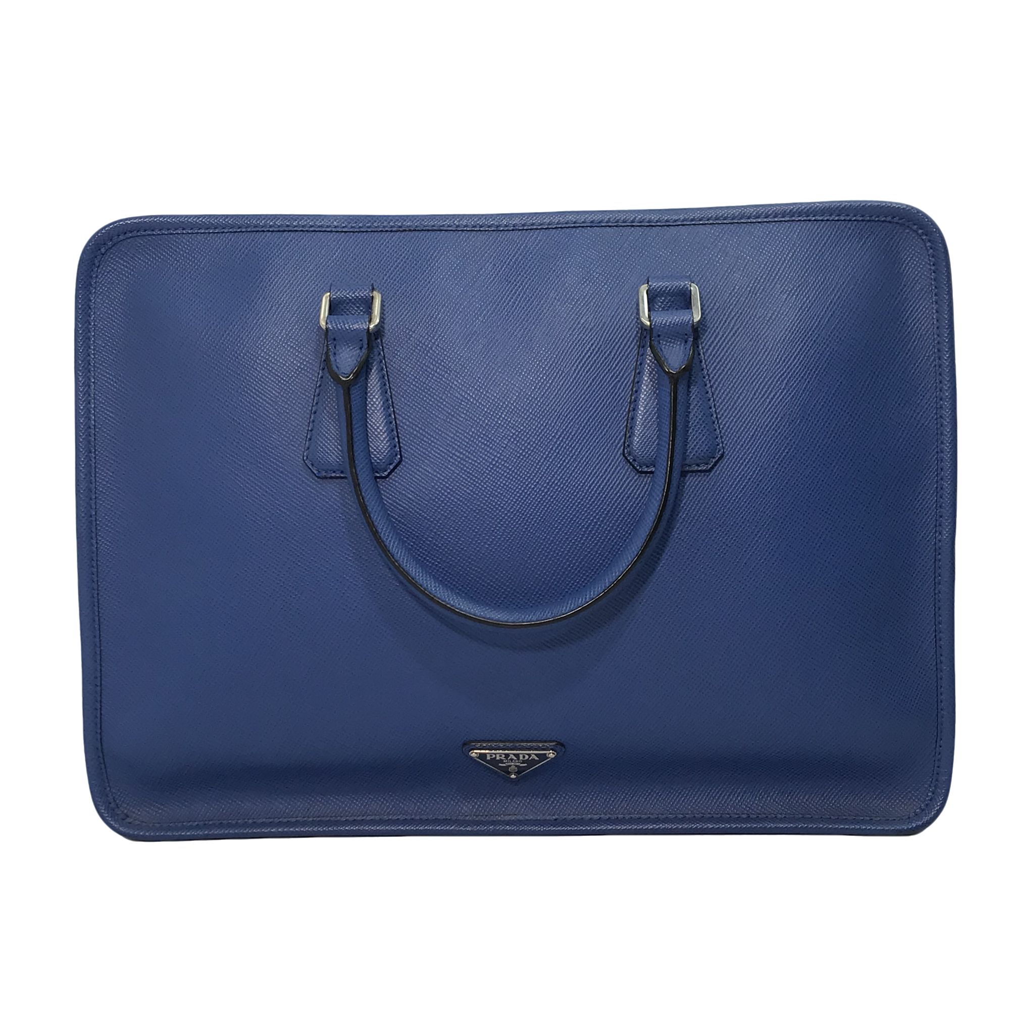 99新 Prada/普拉达 98蓝色手提公文包/306号大号经典中古单肩