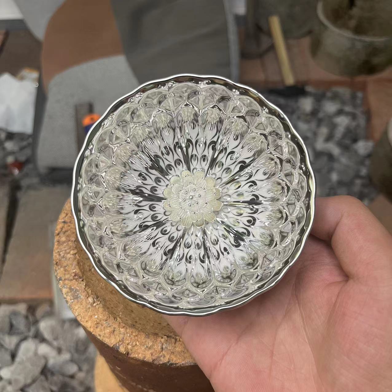 s闪购商品】冰清玉洁银莲花杯 精美无暇 茶杯 主人杯 A（无礼盒）