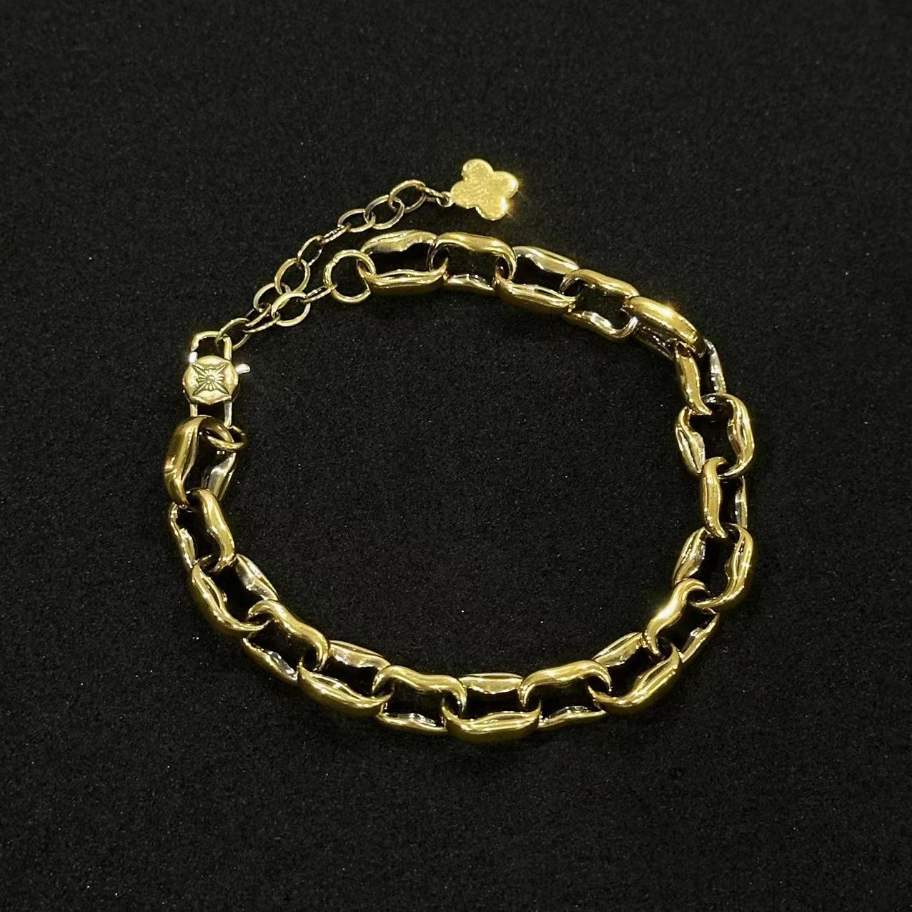 【足金999卡环手链】金色黑金手链素款复古编织#精品黑金工艺#