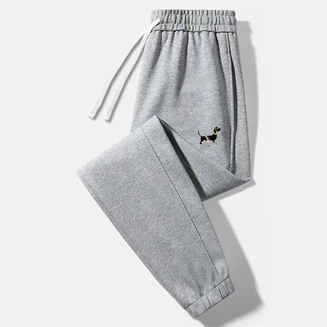 外贸原单华棉卫裤长裤束脚百搭时尚休闲裤舒适情侣刺绣腊肠狗DK11