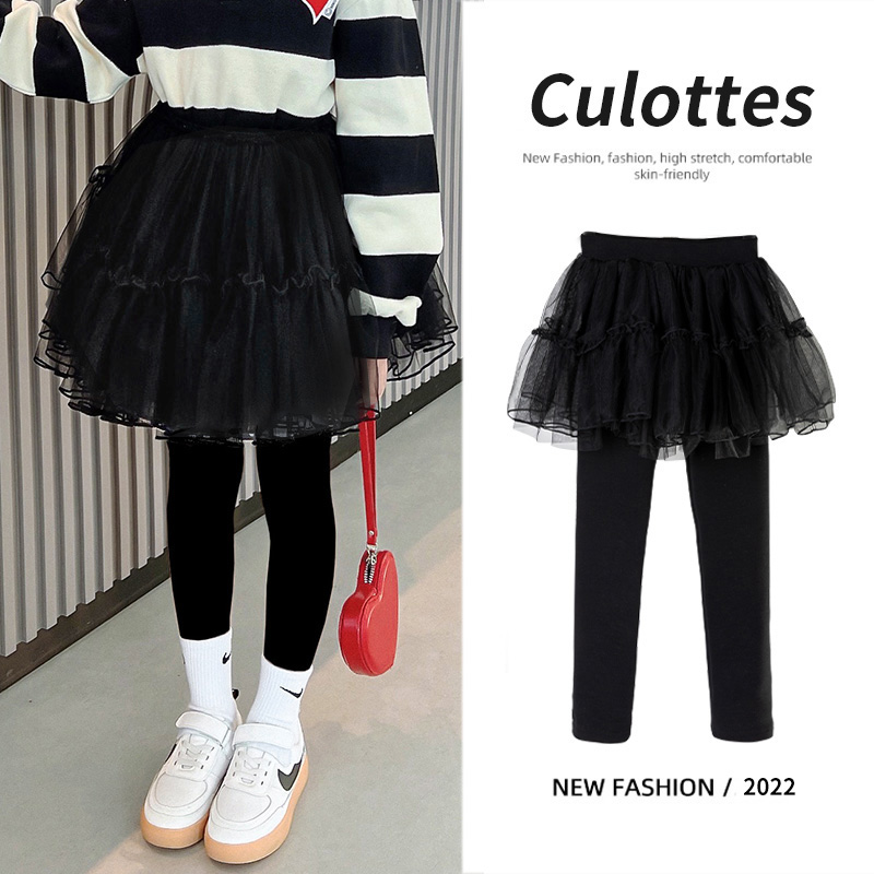 女童打底裤秋冬假两件裤裙加绒儿童网纱蓬蓬裙裤大童裤子冬季洋气