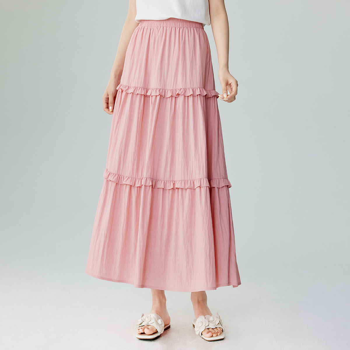 茵曼2025夏季新款女半身裙长裙蛋糕显瘦休闲A字高腰中长百搭豹纹