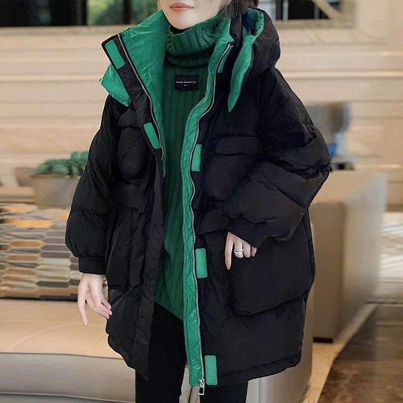 波司登黑色羽绒羽绒服女连帽拼接羽绒衣显瘦加厚保暖外套冬装2023