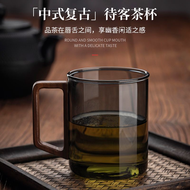 中式复古水杯待客茶杯耐高柄玻璃水杯工夫茶套装家用喝水杯子茶杯