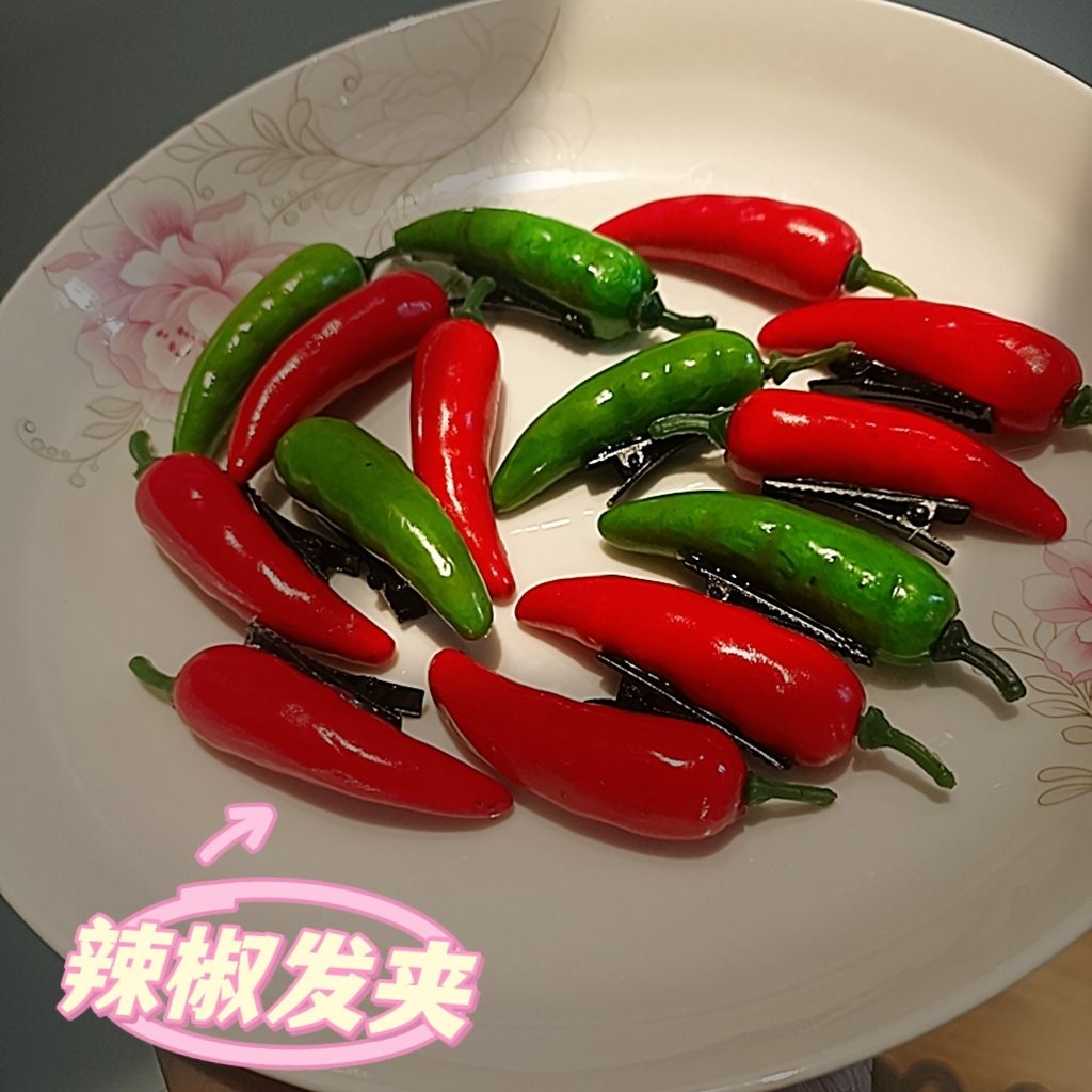 ins仿真辣椒发夹搞怪辣椒鸭嘴夹趣味学生边夹刘海夹创意辣椒发卡