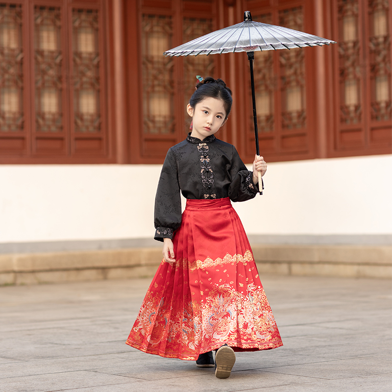 西子问马面裙【云赤】四季新款中国风女童汉服古风儿童织金马面裙子