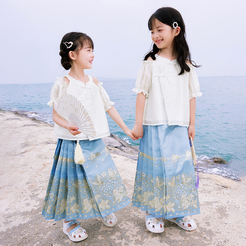 西子问女童汉服【枝序】夏款儿童明制改良中国风新中式上衣马面裙