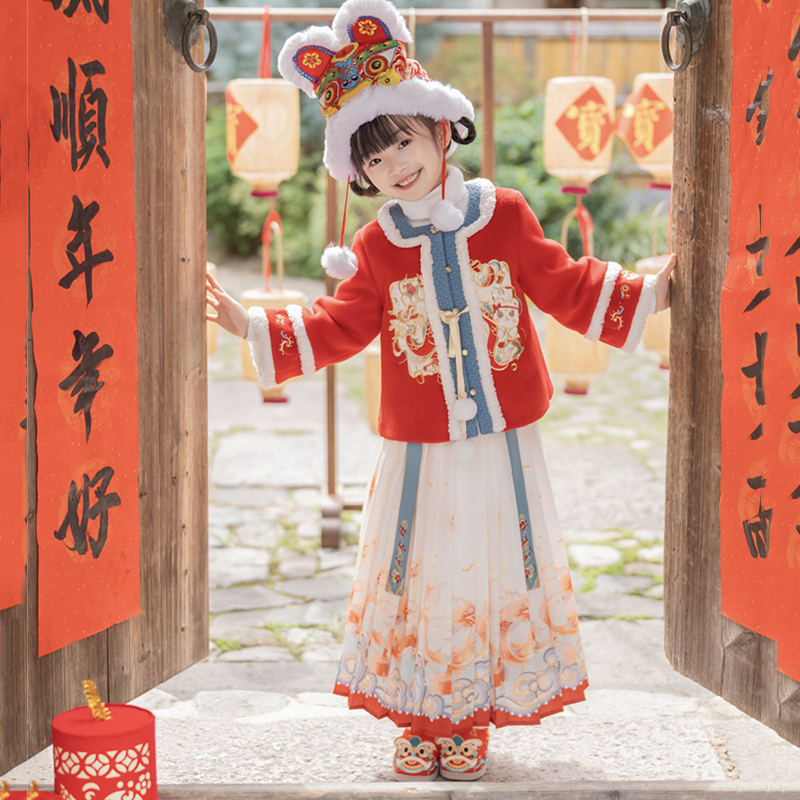 西子问女童汉服【岁昭】拜年服明制套装冬季保暖中国风原创儿童
