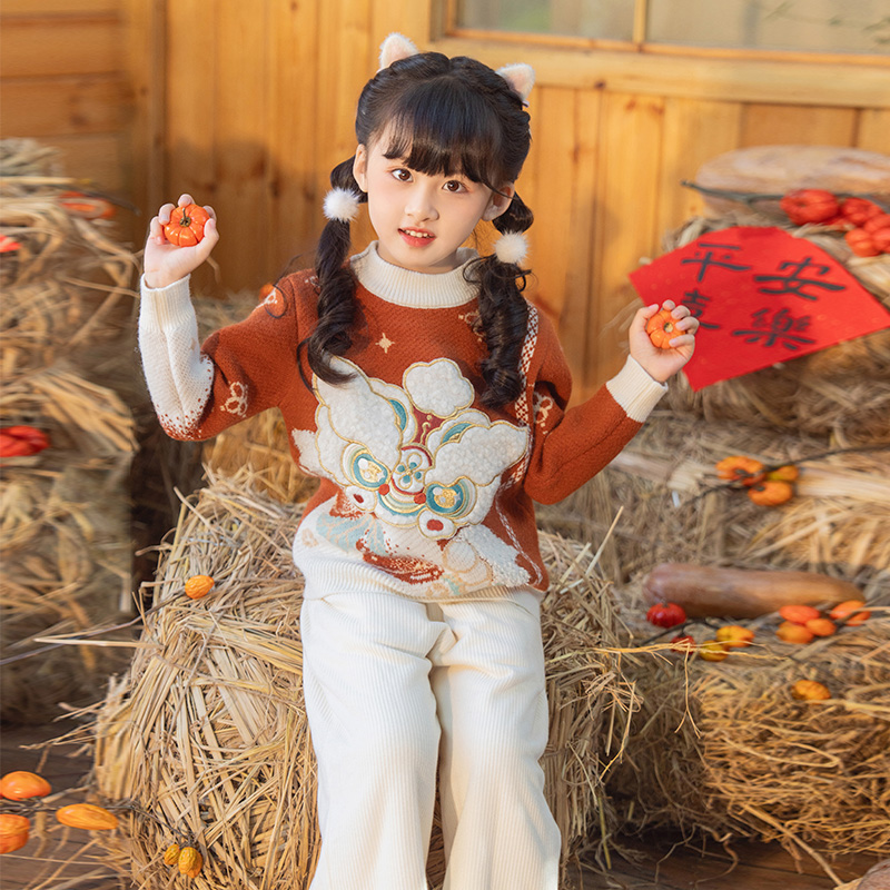 西子问【年颂】女童汉服冬季新款国风改良新中式儿童毛衣