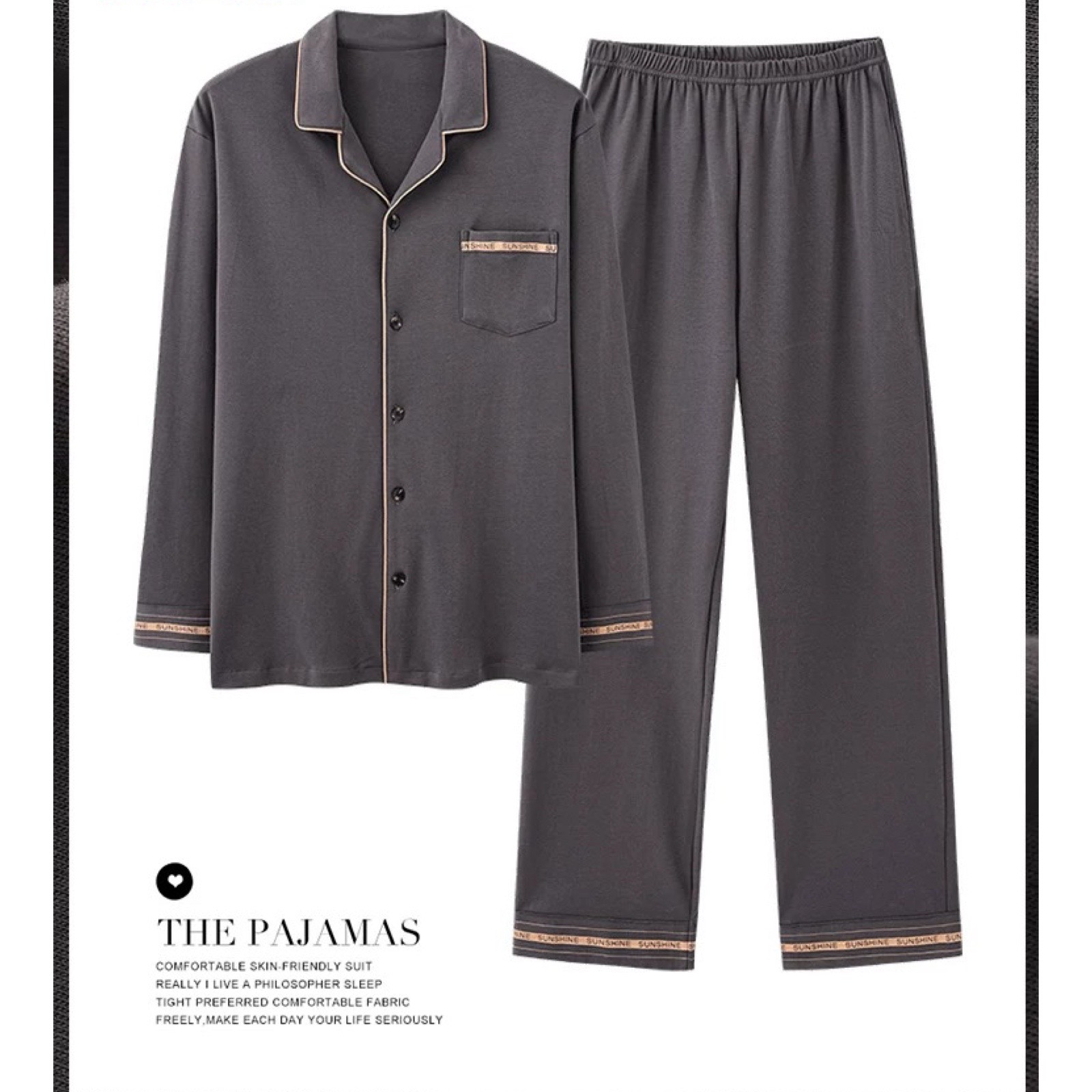 冬季加厚睡衣男新款德绒长袖长裤开衫家居服套装（摩卡灰）