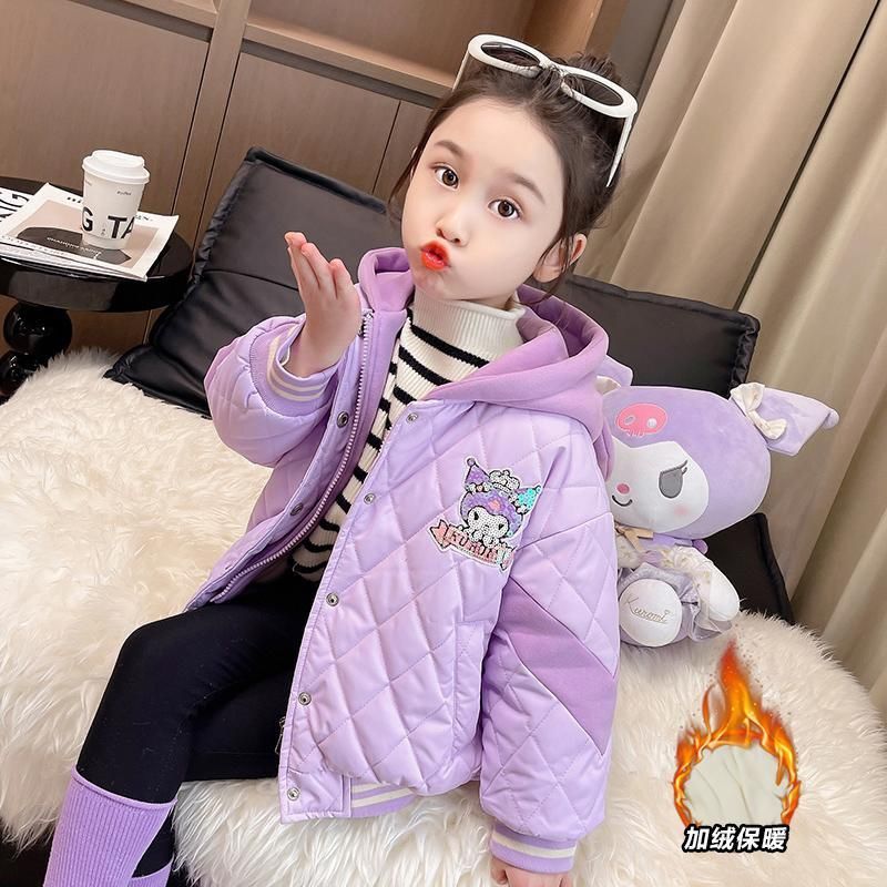 巴拉拉吧女童2023新款秋冬装夹棉加绒连帽外套女童时尚洋气女宝宝