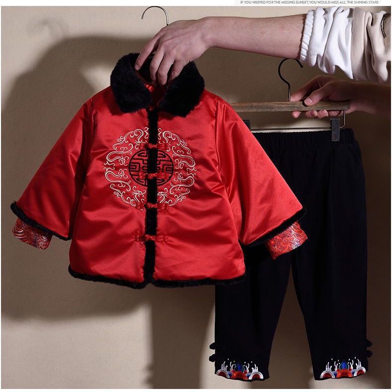 新品巴拉巴拉儿童中国风服冬季新款加厚新年装礼服男女孩子唐装套