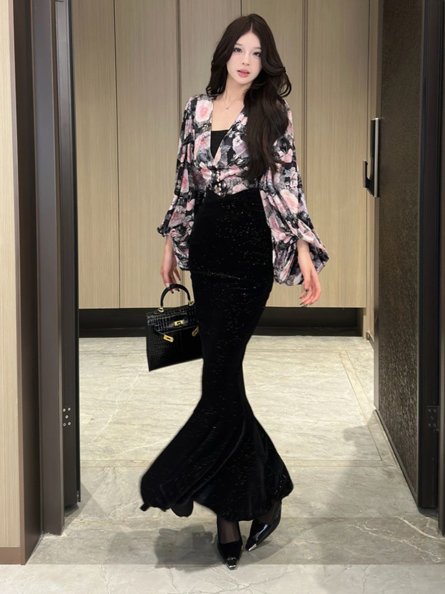 【步步生莲鱼尾半裙】时尚修身丝绒显高风情万种轻熟内搭半裙炸街