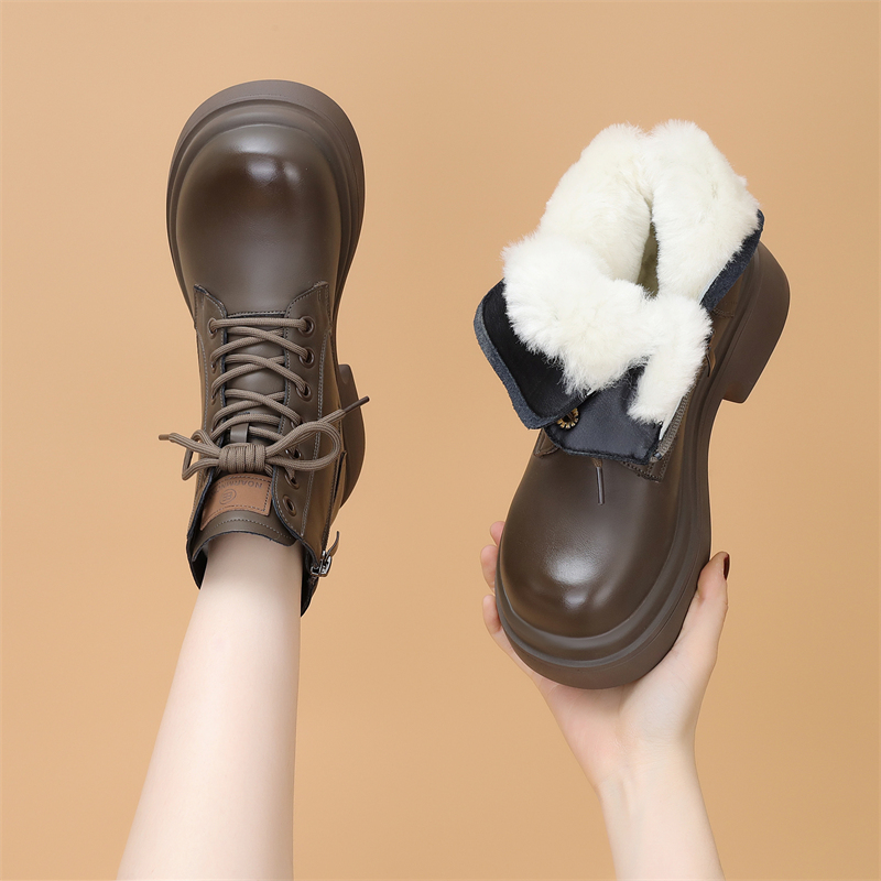 意尓康断码清仓厚底皮毛一体马丁靴女2023冬季新款加绒加厚雪地靴