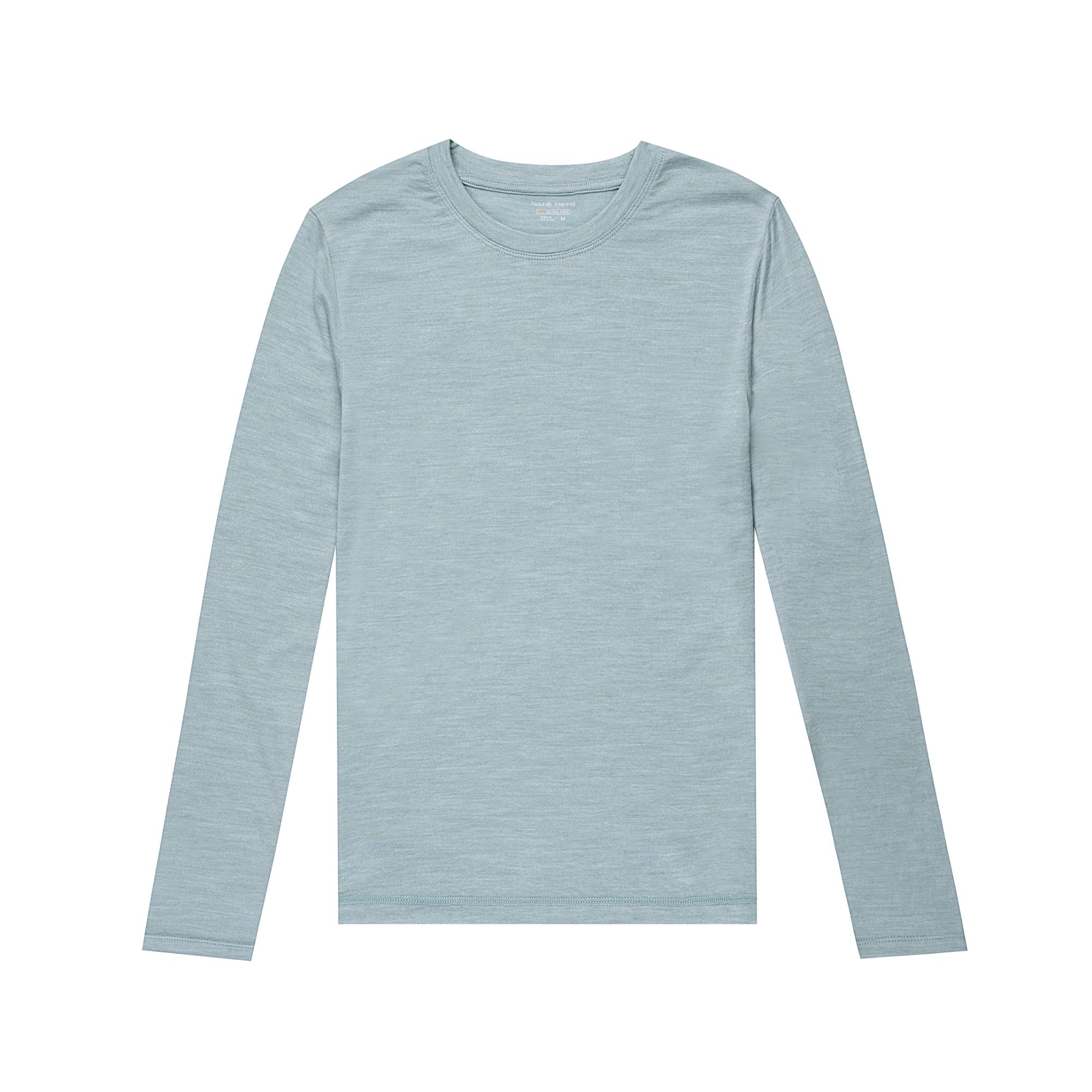 100%美丽诺18.5微米180gm²女士吸汗速干温控保暖圆领长袖户外休闲