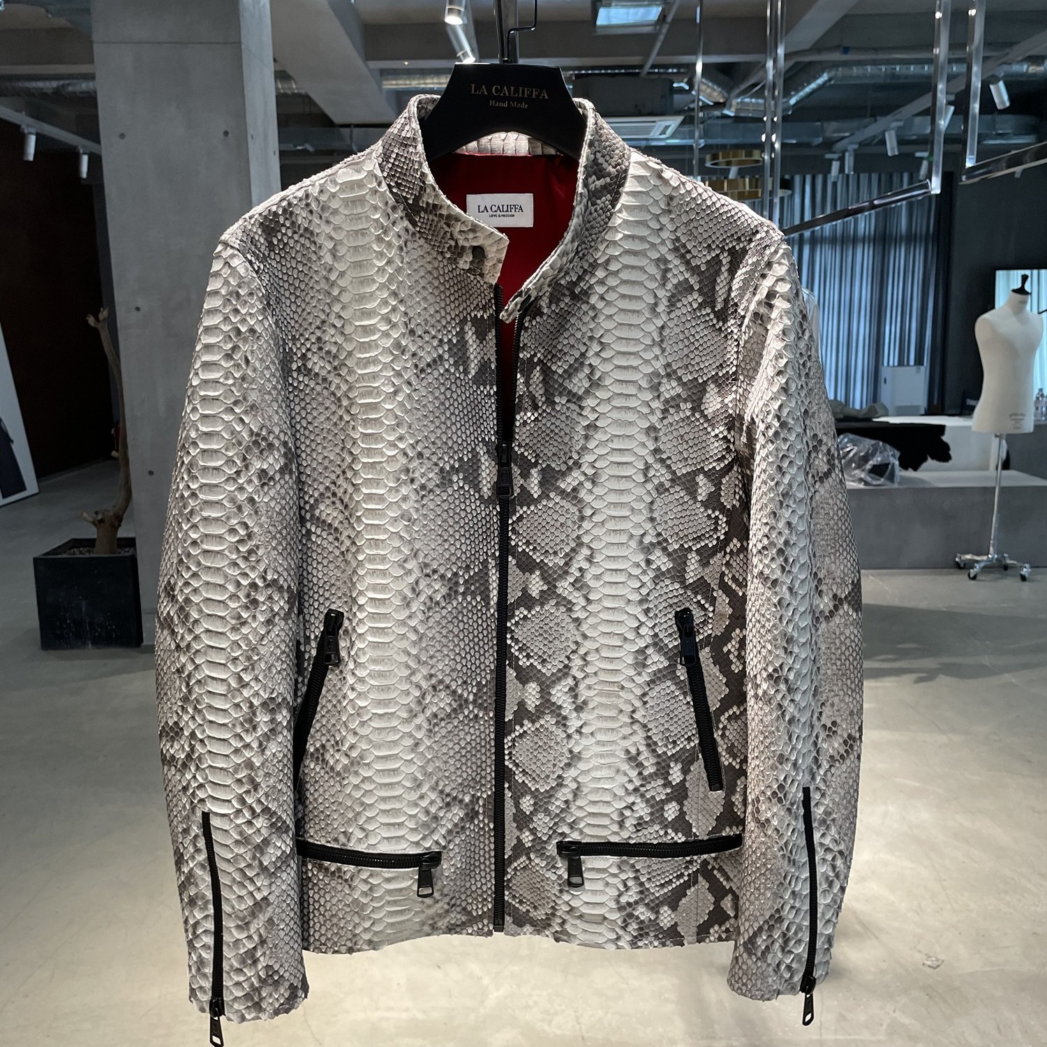 （主店）LA CALIFFA”HIMILAYA喜马拉雅白蟒蛇皮“ 立领 机车夹克