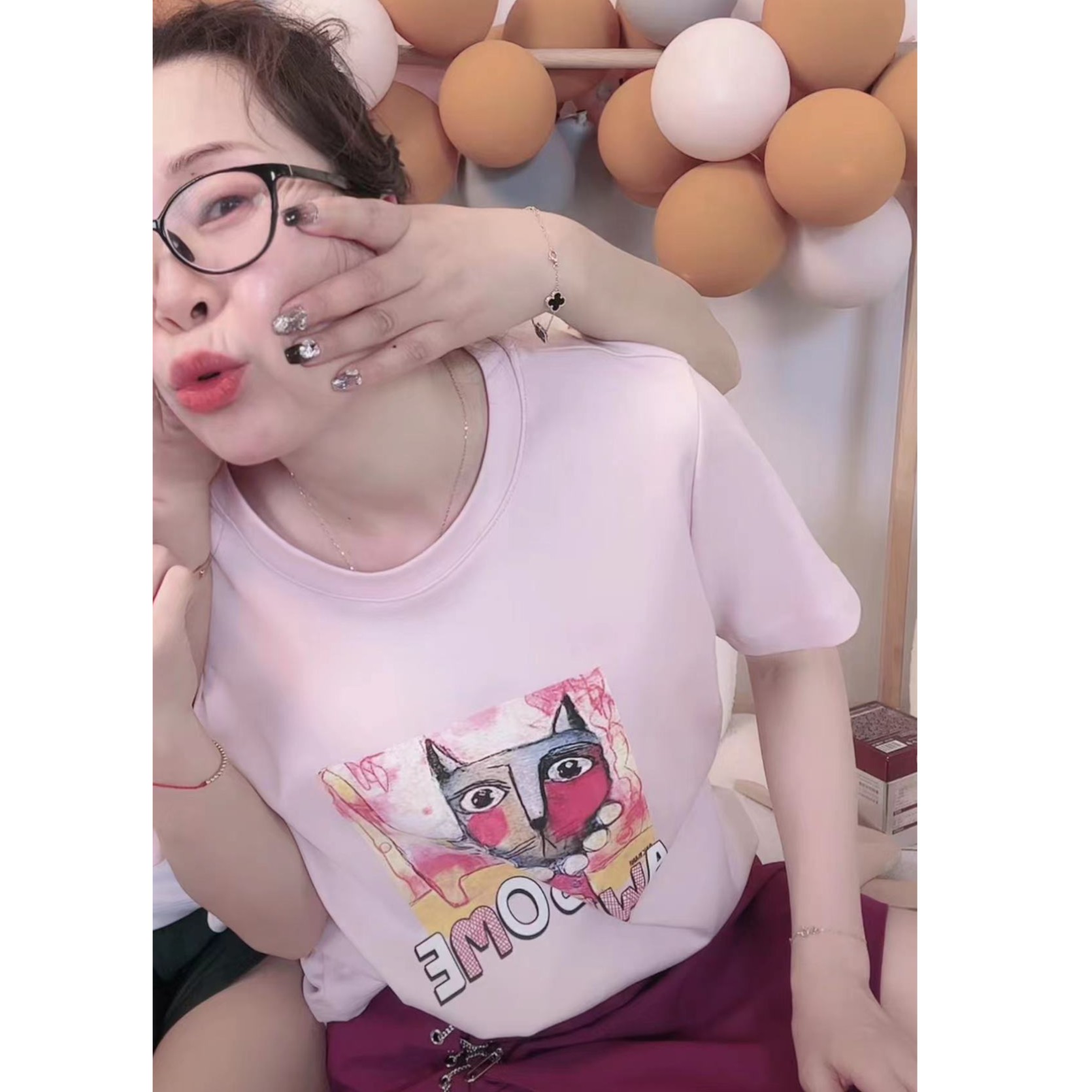 24203《80-120斤》小涵家儿童青少年休闲舒适时尚印花猫洋气短袖