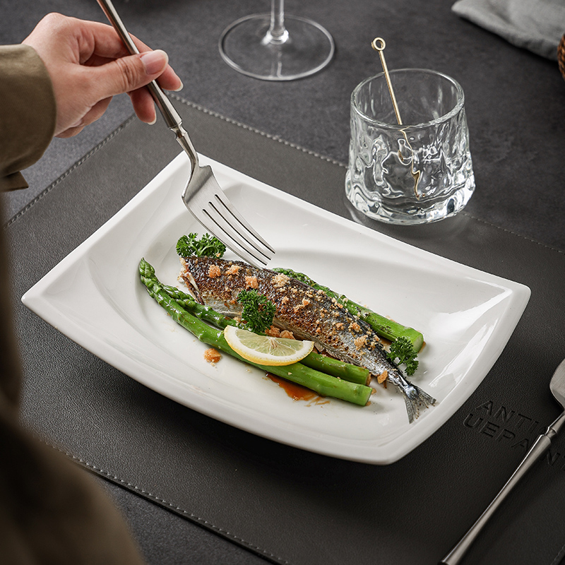 10寸顺风长方汤盘 方盘子陶瓷盘子ins风西餐盘家用法式餐具早餐盘