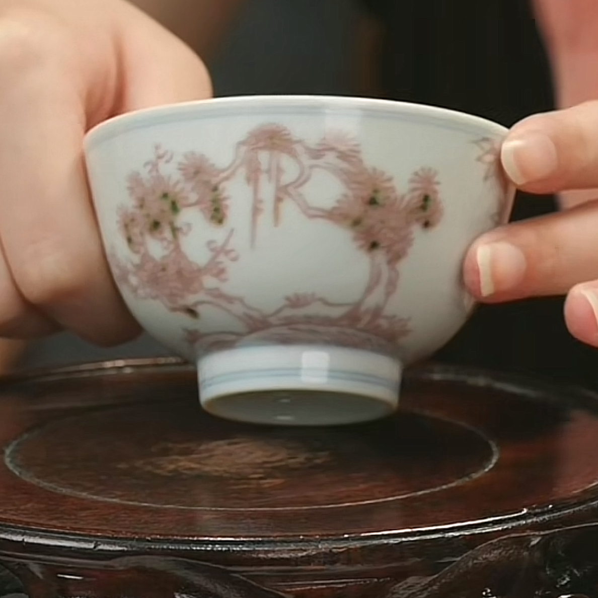 Y釉里红松竹梅岁寒三友纹杯