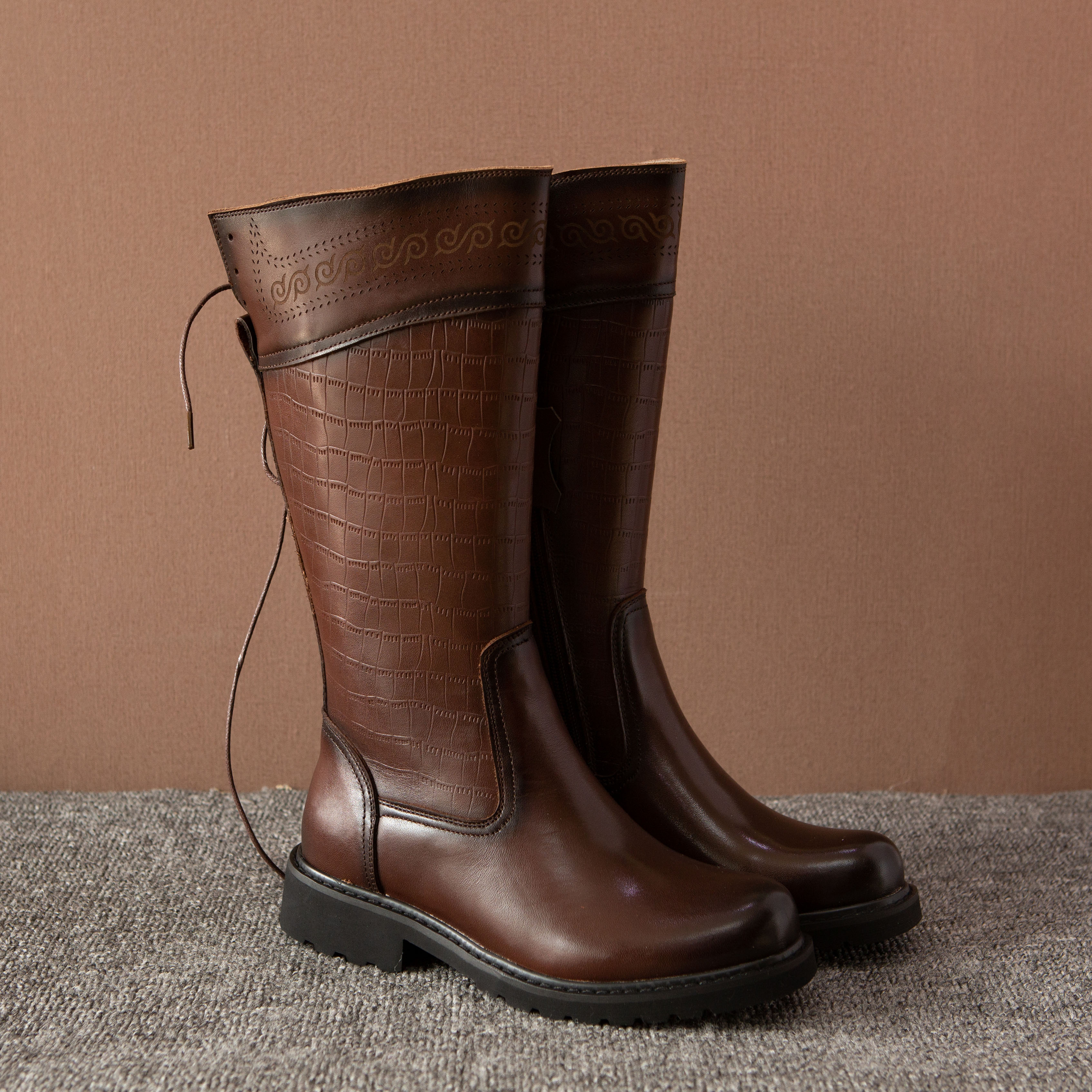 6569男士藏靴高筒蒙靴侧拉链里外真牛皮吸汗透气不捂时尚马靴