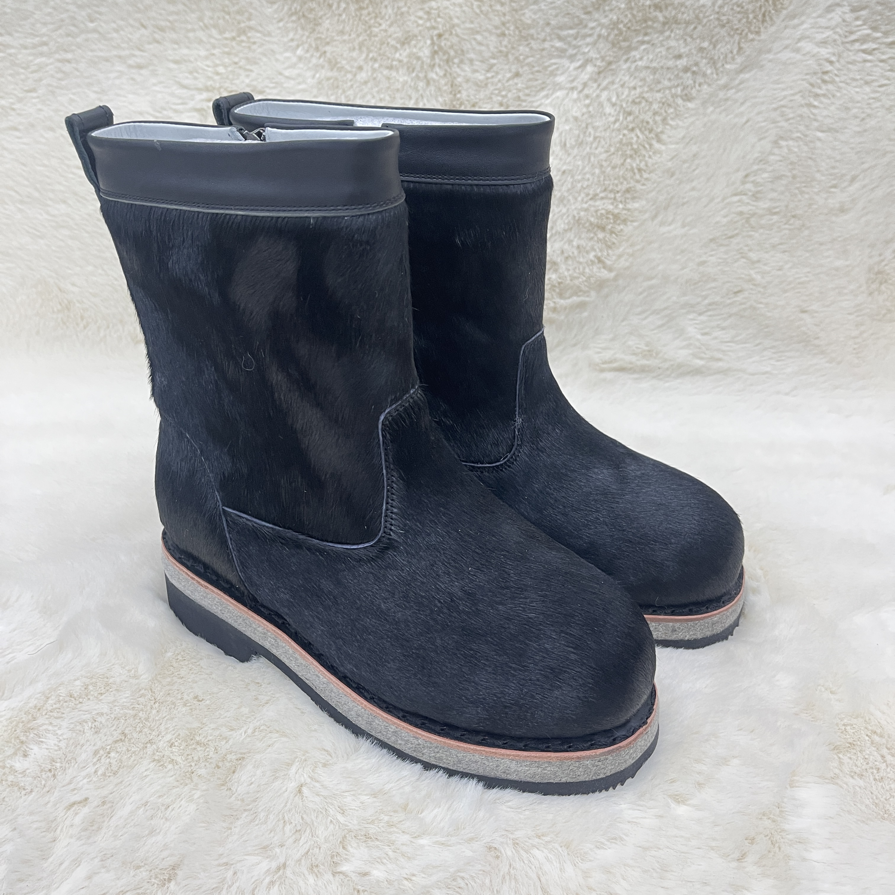 226-1男士雪地靴马毛靴子羊毛冬天防滑爆款不冻脚一脚蹬黑色时尚