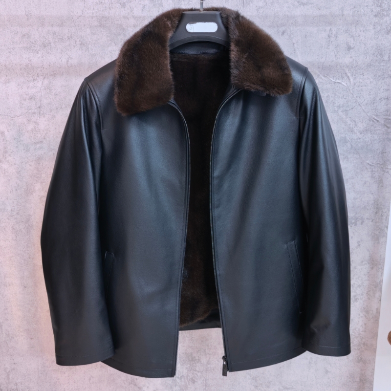 新款整皮头层牛皮冬款加绒厚可拆卸内胆男士休闲时尚翻领真皮皮衣