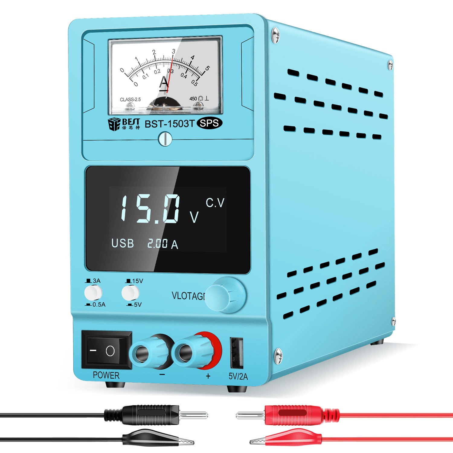 倍思特 1503T-SPS 15V3A手机维修可调直流稳压电源 指针+数显线性