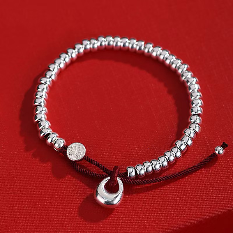 足银手链 盘缠手串手链男女士款情侣本命年碎银几两红手绳小胖福