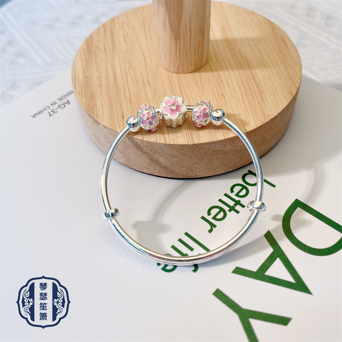 足银手镯 双11足银9999成人花瓣花朵手镯简约耐看百搭生日纪念日