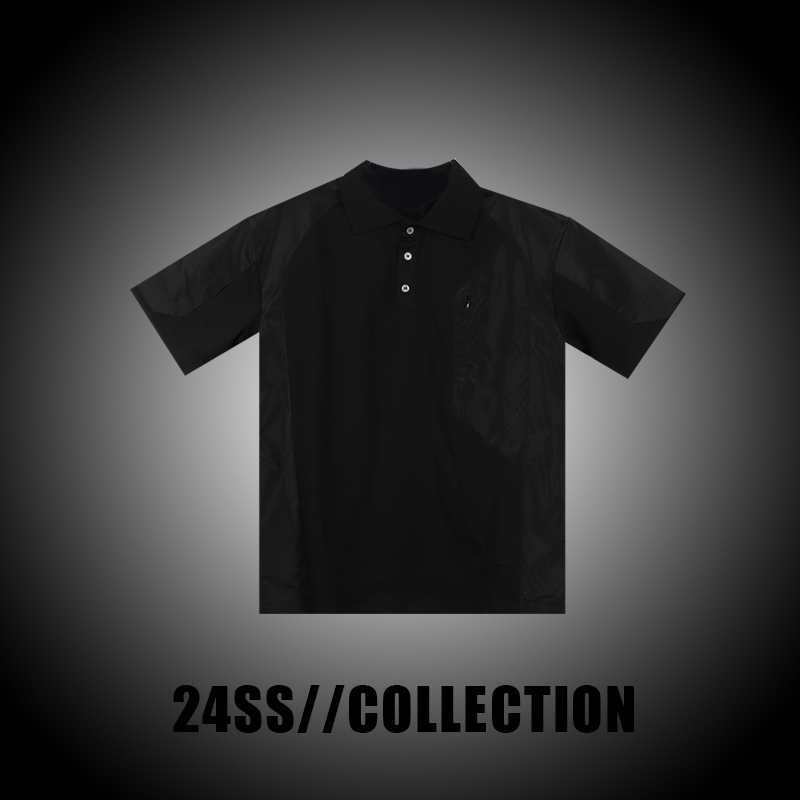 工装拼接POLO短袖户外翻领T恤