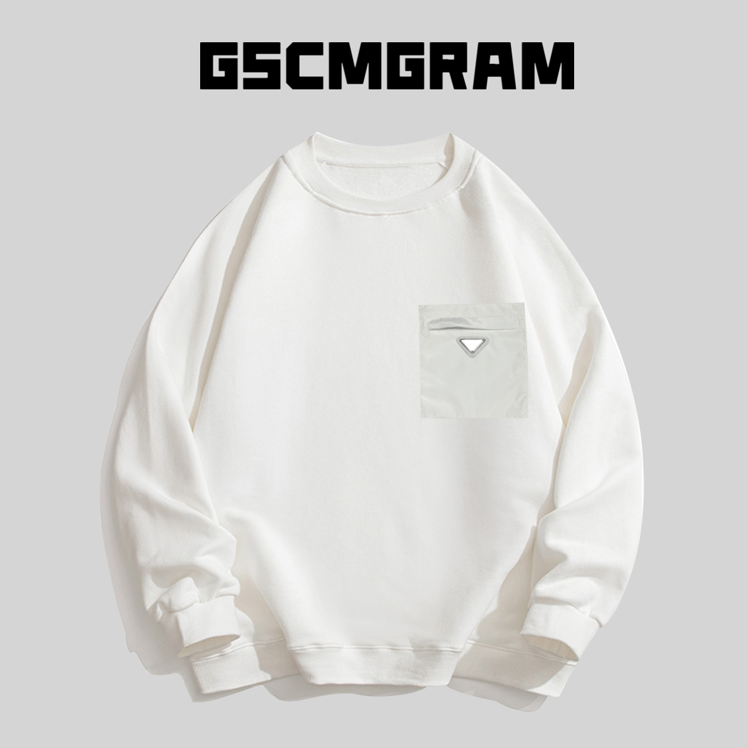 【三角标拉链口袋卫衣】男士透气复古黑色